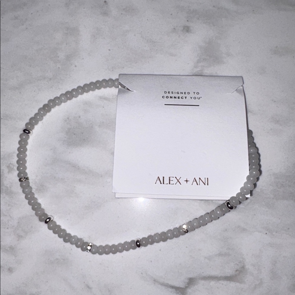 Alex and Ani White Jade & Metal Pave Beaded Necklace with Silver Accent Beads
